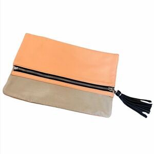 H&M Coral&Tan Zip Fold Over Faux Leather Clutch